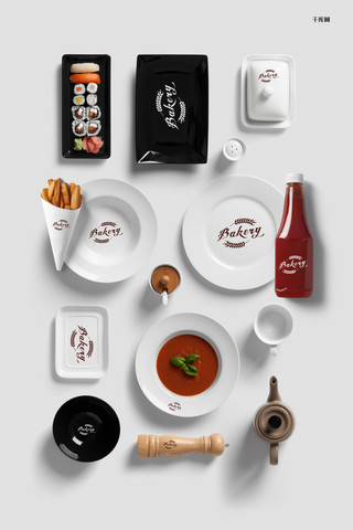 vi餐饮海报模板_VI样机欧美风餐饮行业样机餐具样机