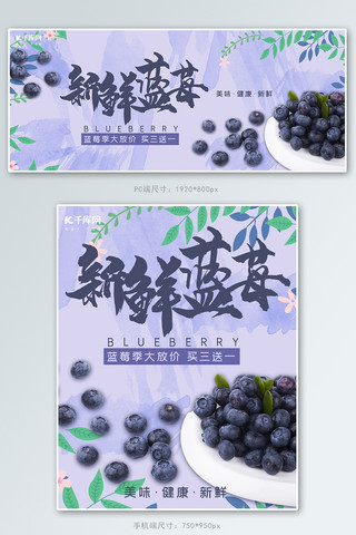 蓝莓促销海报模板_蓝莓紫色简约风新鲜蓝莓促销banner