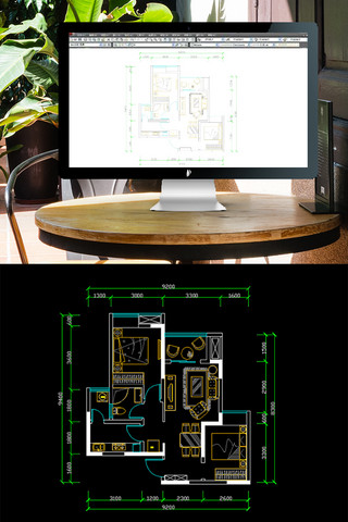 两两合作海报模板_CAD两室两厅一卫平面布局图