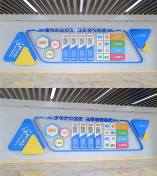 楼道形象墙设计海报模板_C4D大型立体企业文化墙