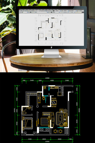 海报模板_CAD两室两厅双卫户型图