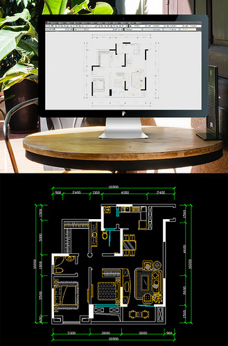 CAD两室两厅双卫户型图