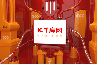 科技设备海报模板_红色大气科技设备上商标样机