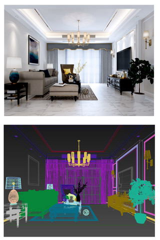美式壁柜海报模板_美式风格客厅效果图