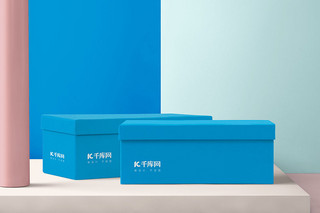 盒子包装展示样机海报模板_蓝色盒子包装模板样机
