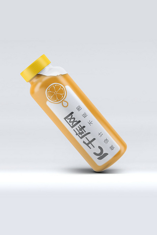 瓶身包装标签海报模板_黄色饮料瓶包装样机设计
