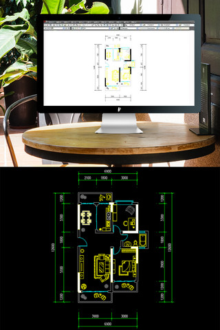 CAD一室一厅带书房多阳台户型图