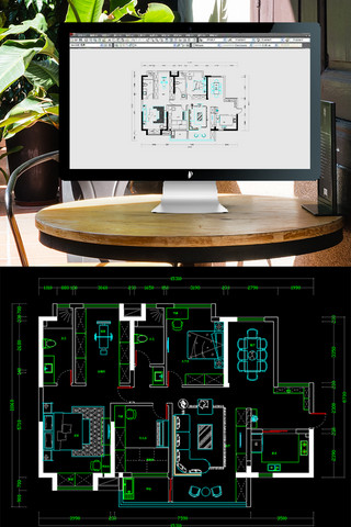 原创室内设计海报模板_CAD三室两厅两卫平面布局图
