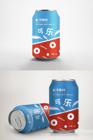 铝可乐瓶海报模板_红白蓝清爽可乐包装设计