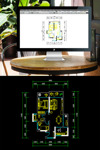 原创室内设计海报模板_CAD两室一厅一厨一卫平面图