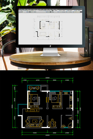 两两合作海报模板_CAD户型图两室两厅一厨一卫