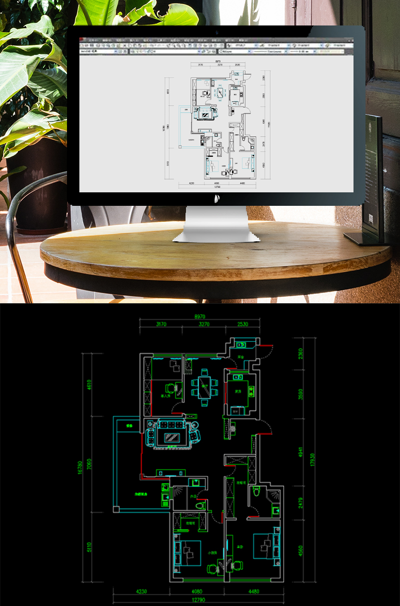 CAD三室两厅两卫户型图图片