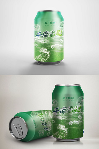夏日解暑饮料海报模板_绿色冰爽雪碧易拉罐包装设计
