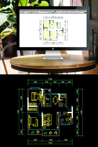CAD两室一厅一厨一卫带书房平面布局图
