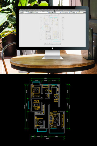 户型楼王海报模板_CAD精装两居户型图