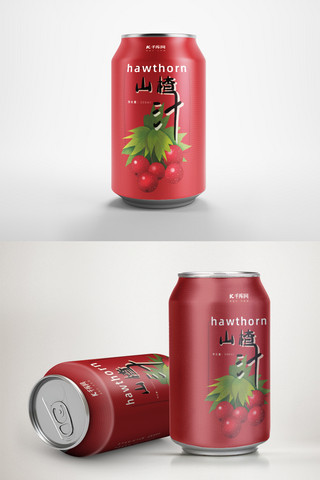 红色果汁海报模板_山楂汁红色易拉罐包装样机设计