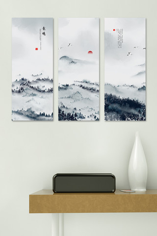 水墨山水画中国风海报模板_创意水墨山水画室内装饰画