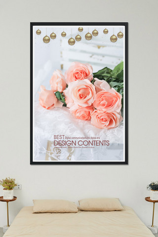简约玫瑰花背景海报模板_千库原创简约现代玫瑰装饰画一联