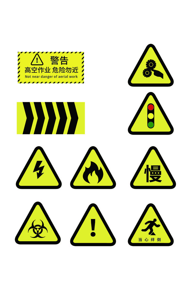 黄色简洁当心警示注意安全警示牌图片