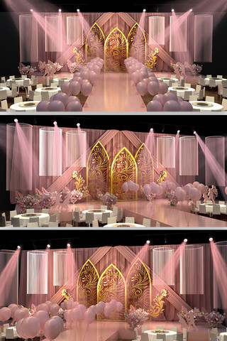 粉色室内设计海报模板_欧式简约3d立体婚礼效果图