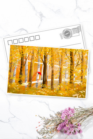 二年级画秋天的明信片图片