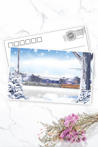 明信片背面海报模板_立冬节气雪景明信片