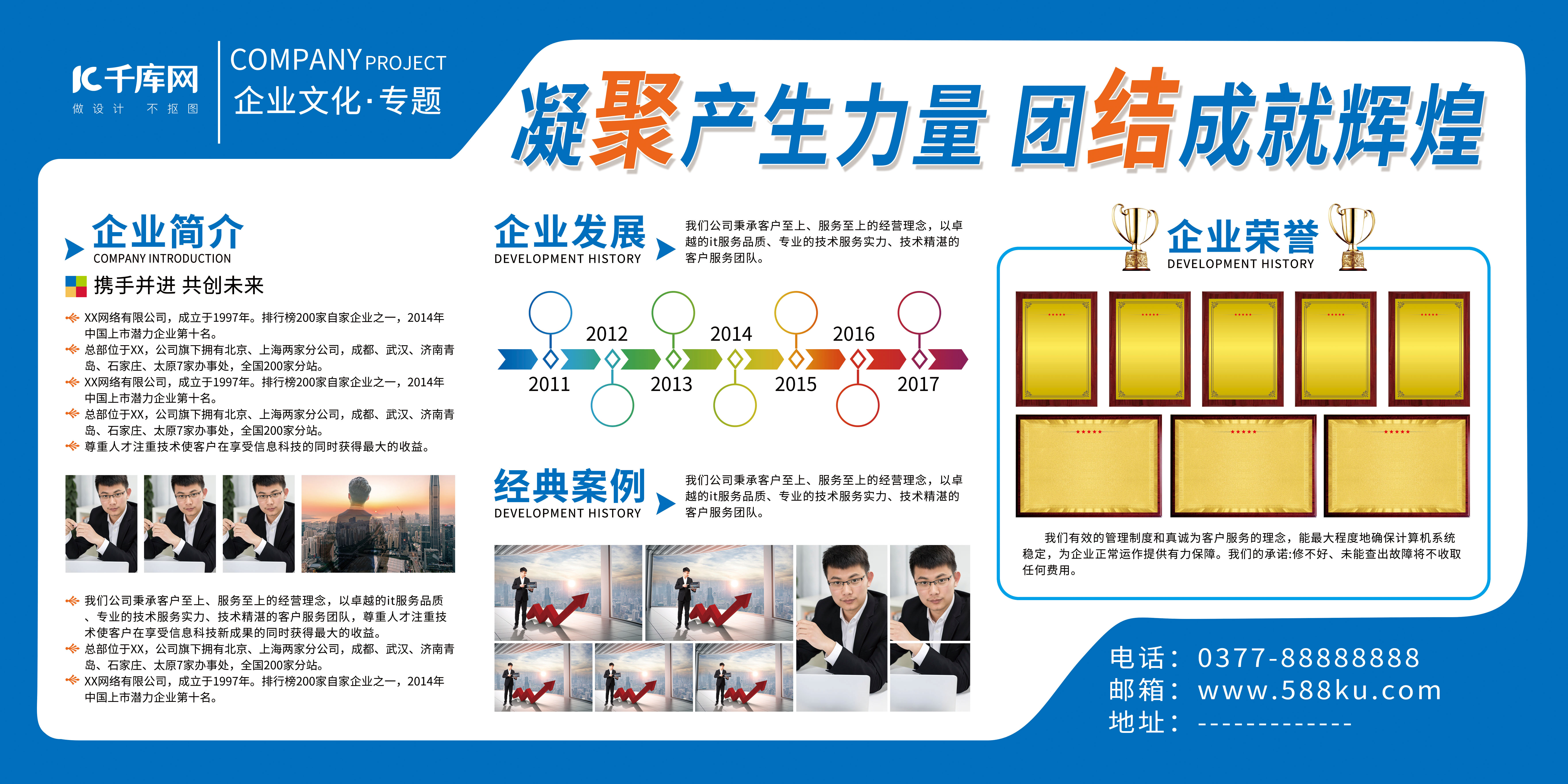 蓝色个性企业文化墙展板图片