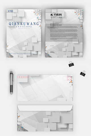 商务企业文化方块信封信纸模板