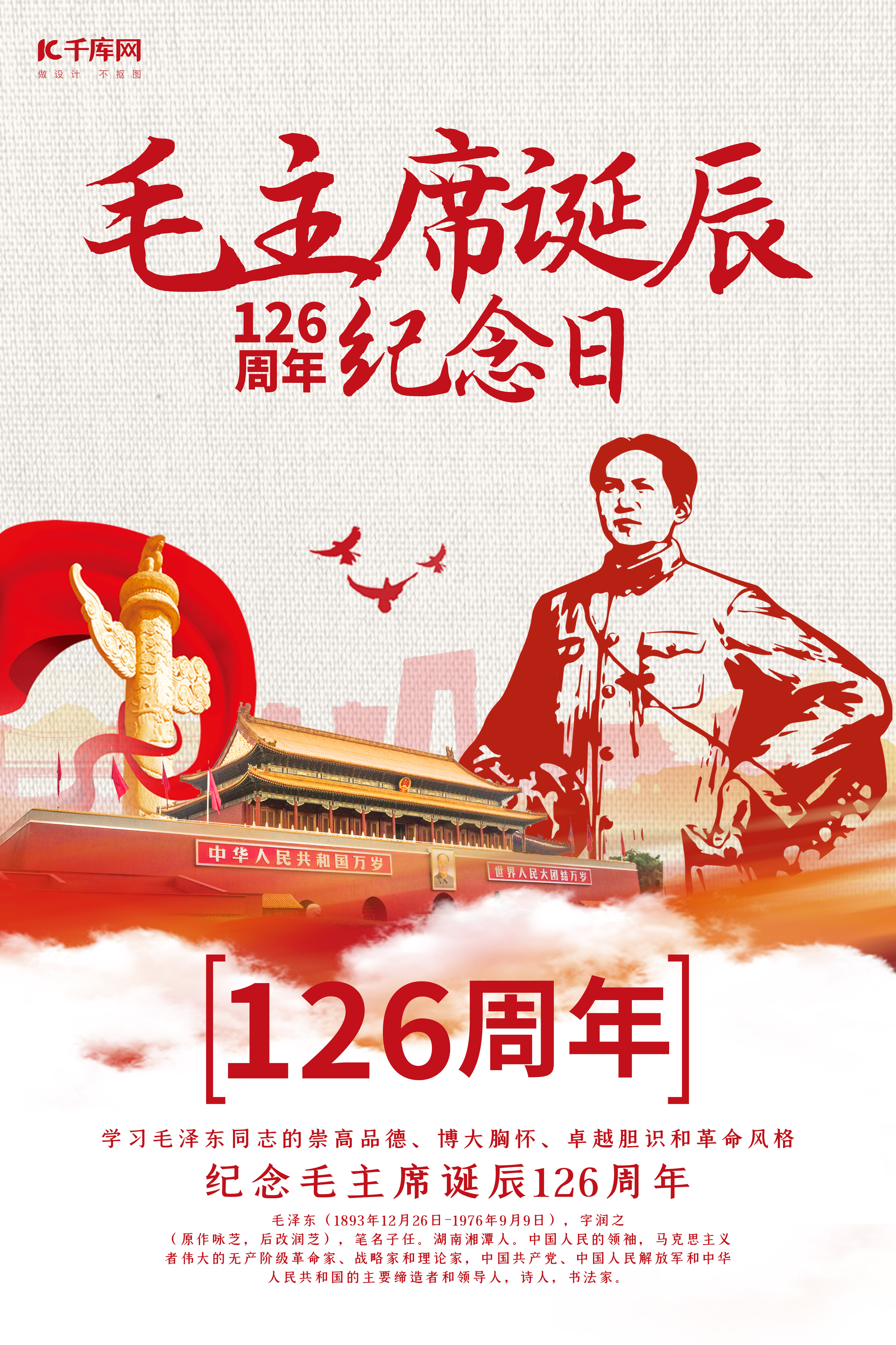 创意毛主席诞辰126周年纪念日海报图片