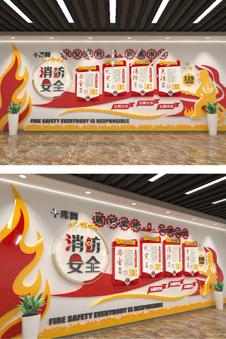 红色军队海报模板_消防安全消防火警红色现代风文化墙