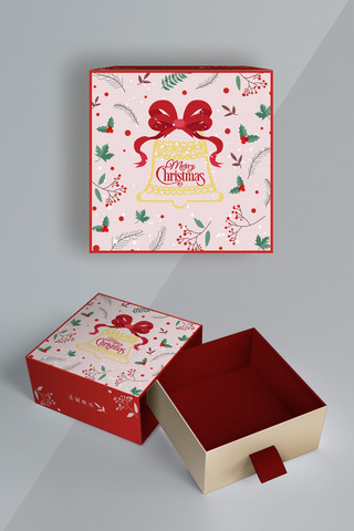 圣诞树粉色海报模板_圣诞包装圣诞元素红色粉色清新风礼盒
