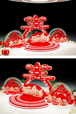 模型3d海报模板_新年美陈春节促销红色中国风3D美陈