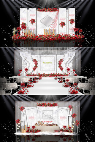 花卉效果图海报模板_大理石纹背景墙婚宴白色唯美浪漫装修效果图