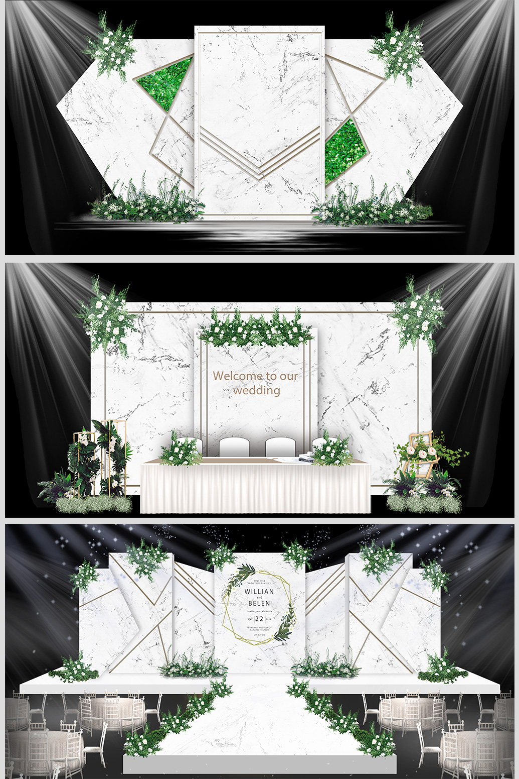 大理石背景墙婚礼白色唯美浪漫装修效果图图片