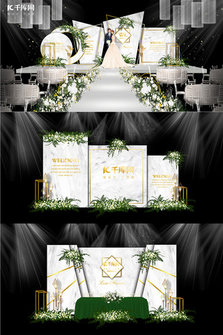 花卉效果图海报模板_大理石纹背景墙婚宴白色创意装修效果图