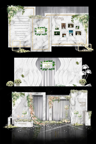 白色结婚海报模板_大理石墙唯美浪漫婚庆白色创意装修效果图