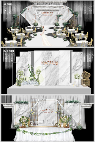 白色舞台海报模板_大理石纹背景墙婚宴白色唯美浪漫装修效果图