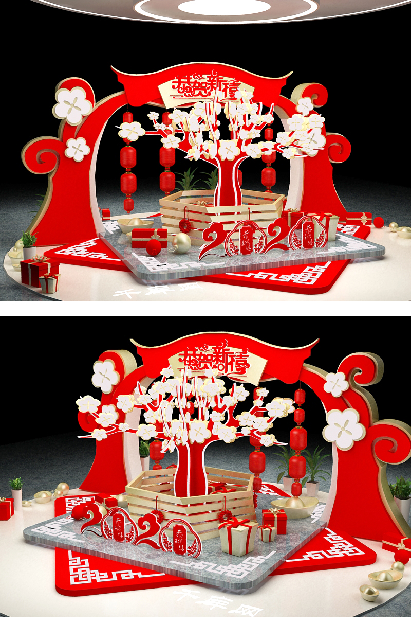 新年美陈春节促销红色中国风3D美陈图片