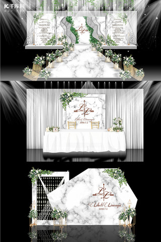 唯美小清新装饰海报模板_大理石纹背景墙婚宴白色小清新装修效果图