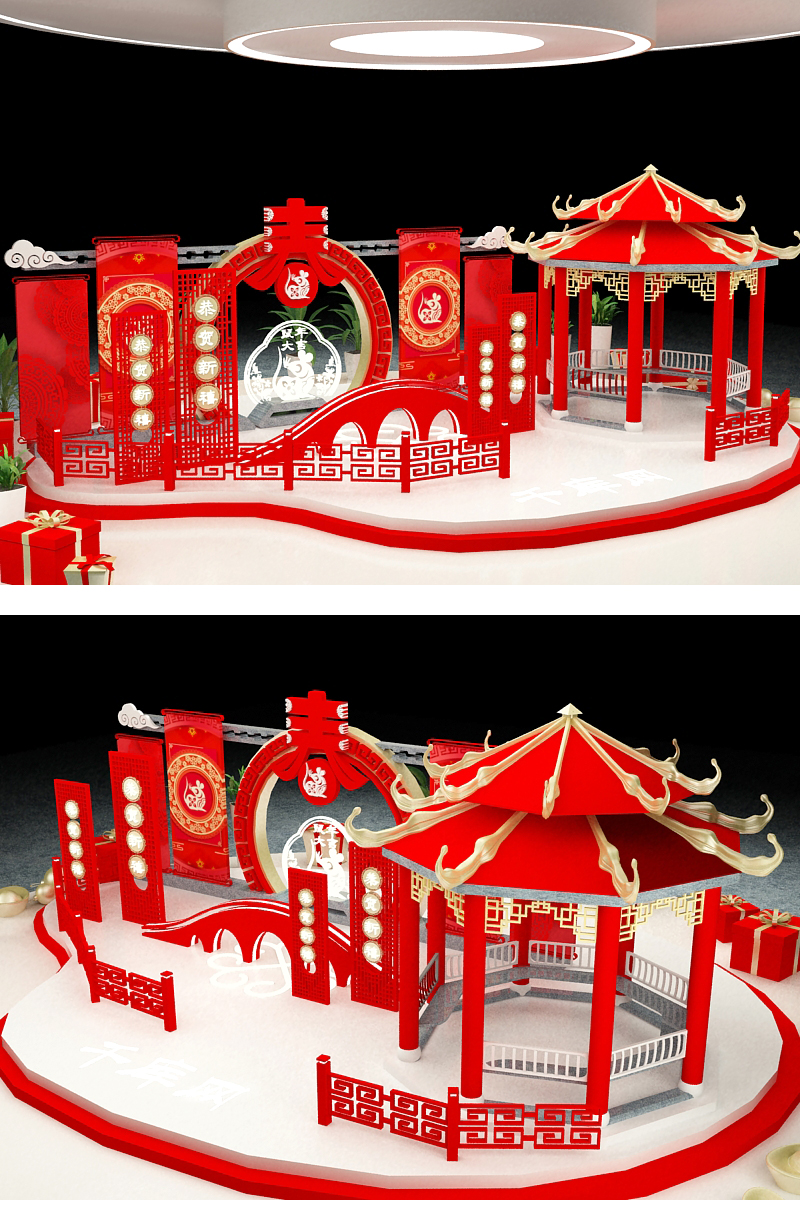 新年美陈春节促销红色中国风3D美陈图片