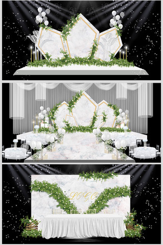 婚庆创意海报模板_大理石背景墙婚宴白色创意装修效果图