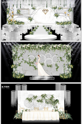 花卉背景墙海报模板_大理石纹背景婚宴婚礼白色简约风格装修效果图