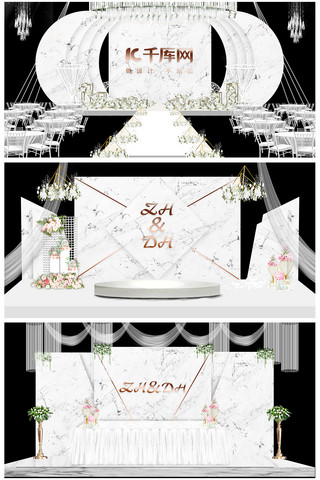 花卉效果图海报模板_大理石背景墙婚宴白色简约装修效果图