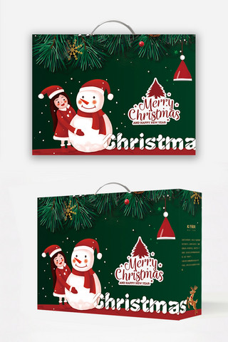 圣诞绿色礼盒海报模板_圣诞快乐雪人绿色简约包装设计