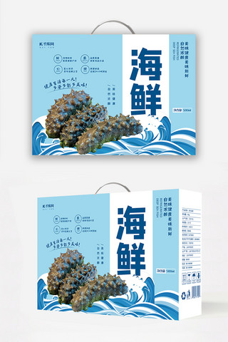 海鲜大礼包海报模板_海鲜海蚝蓝色简约大气包装设计