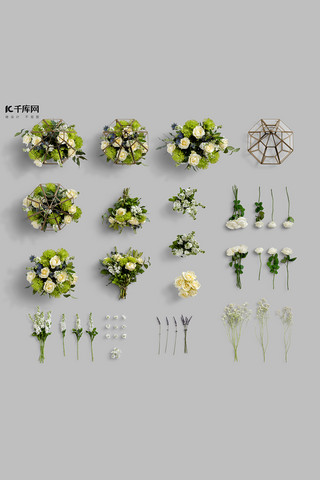 日本花艺海报模板_浪漫婚礼用品花卉绿色简约样机