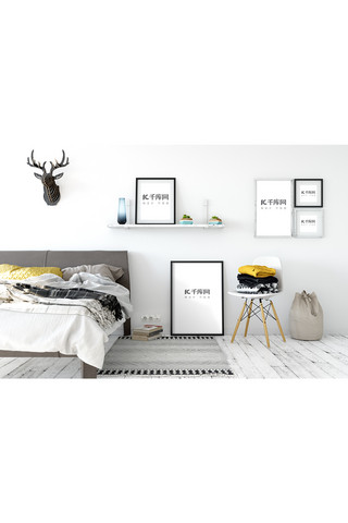 设计组合海报模板_室内装饰画画框组合白色时尚样机