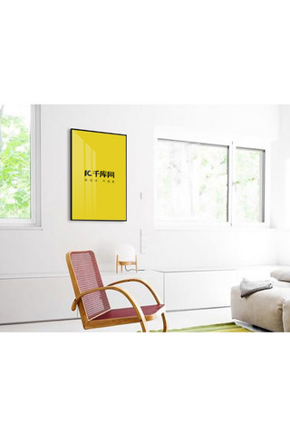 白色窗户海报模板_客厅家居装饰画画框白色墙创意样机