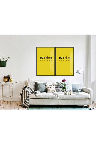 白色背景模板海报模板_客厅装饰背景模板画框白色墙创意简洁样机