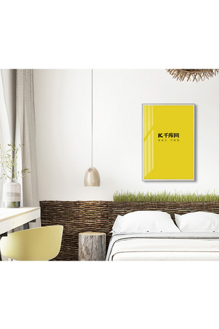 卧室墙上画框效果模板装饰白色墙简洁样机